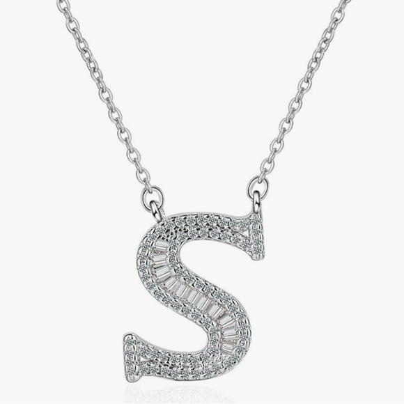 Jewelry - 925 Sterling Silver Cubic Zircon Initial Letter S Pendant Necklace